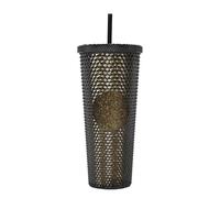 BBTISG Tasse à Rivets de 710ml avec Couvercle et Paille, Double Couche Réutilisable Tasse Froide pour Enfants et Adultes Portable Gobelet pour Jus, Café, Bureau à Domicile (paillettes dorées cendrées)