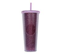 BBTISG Tasse à Rivets de 710ml avec Couvercle et Paille, Double Couche Réutilisable Tasse Froide pour Enfants et Adultes Portable Gobelet pour Jus, Café, Bureau à Domicile (poudre paillettes trans)