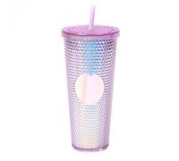 BBTISG Tasse à Rivets de 710ml avec Couvercle et Paille, Double Couche Réutilisable Tasse Froide pour Enfants et Adultes Portable Gobelet pour Jus, Café, Bureau à Domicile (Violet Transparent)
