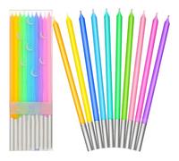 BBTO 100 Pièces Arc-en-Ciel Bougies d'Anniversaire et de Gâteau - Colorées, Longues et Minces pour Fêtes et Mariages