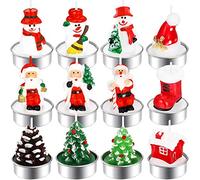 BBTO 12 Pièces Bougies Chauffe-Plat de Noël Fait à la Main Délicat Père Noël, Bonhomme de Neige, Pommes de Pin, Arbre de Noël, Maison, Chaussures, Bougies de Chapeau de Père Noël, Décorations de Noël