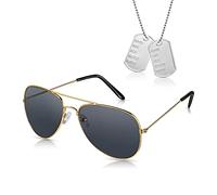 BBTO 2 Costumes de Capitaine de Pilote Collier de Plaque Militaire Lunettes de Soleil Pilote Collier en Métal Argenté Lunettes d'Aviateur Accessoires de Fête de Jeu de Rôle en Tenue Militaire