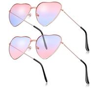 BBTO 2 Lunettes en Forme de Coeur Lunettes de Soleil Hippie Lunettes Rétro des Années 70 pour Femme (Dégradé Bleu et Rose)