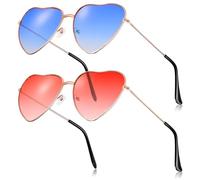 BBTO 2 Lunettes en Forme de Coeur Lunettes de Soleil Hippie Lunettes Rétro des Années 70 pour Femme (Bleu et Rose)