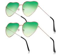BBTO 2 Paires de Lunettes en Forme de Coeur Lunettes de Soleil Hippie Lunettes des Années 70 Rétro pour Femme (Vert et Orange)