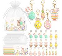 BBTO 20 Ensembles Cadeau de Pâques 20 Cartes de Pâques 20 Porte-Clés avec Œufs de Pâques, Lapins et Carottes 20 Sachets en Organza Cadeau de Pâques pour Invités et Collègues Décoration Printanière