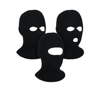 BBTO 3 Pcs Masques de Ski Tricotés Balaclava à 3 Trous 2 Trous 1 Trou Cagoule Intégrale d'hiver Cagoule Chaude pour Adulte (Noir)