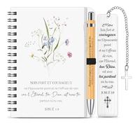 BBTO 3 Pièces Cadeau Bible Cahier Religieux avec Fleurs Marque Page Chrétien en Francais Biblique Stylo à Bille Cadeaux Communion Cadeau de Baptême Confirmation pour Familia Amigos Croyants