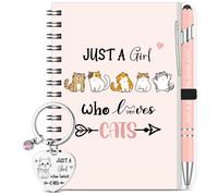 BBTO 3 Pièces Cadeaux pour Femmes Amoureux des Chats, Carnet, Porte Clés, Cadeau Animalier et Coffret Stylo Bille Rose pour Anniversaire Noël Articles de Fête