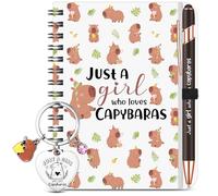 BBTO 3 Pièces Set Cadeau Capybara Mignon Just a Girl Who Loves Capybaras Bloc Notes Porte Clés Stylo à Bille pour Noël Anniversaire Femmes Amoureux des Animaux Amis Famille Collègues