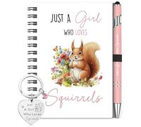 BBTO 3 Pièces Set Cadeau Écureuil pour Amoureux des Animaux avec Carnet, Stylo à Bille et Porte-Clés Kit de Papeterie Mignon pour Femme Anniversaire Noël Cadeau de Remerciement