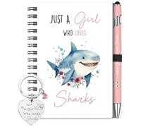 BBTO 3 Pièces Set Cadeau Requin pour Amoureux des Animaux avec Carnet, Stylo à Bille et Porte-Clés Kit de Papeterie Mignon pour Femme Anniversaire Noël Cadeau de Remerciement