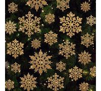 BBTO 48 Grands Flocons de Neige à Paillettes Décoratifs Flocon de Neige Surdimensionné 3/4/5/6 Pouces 3 Modèles Flocon de Neige Suspendu en Plastique avec 164 pi Corde en Nylon pour Noël (Or)