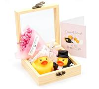 BBTO 5 Pièces Ensemble de Canards en Caoutchouc pour Mariés Cadeau de Mariage Original Canard de Bain pour Les Mariés Bouquet de Gypsophile Coffret Cadeau Cartes de Vœux(Rétro)