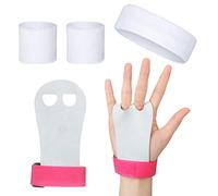 BBTO 5 Pièces Manique Gym Poignées de Gymnastique Fille avec Bracelets Sweatband Bandeau Protection Palme et Poignet de Soutien（Rose, Blanc,S)