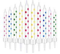 BBTO 50 Pièces Bougies d'anniversaire Bougies de Gâteau à Pois Bougies Cupcake Minces Courtes Décorations de Topper de Gâteau dans Les Supports pour Fournitures de Mariage d'anniversaire, 5 Couleurs