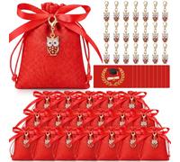 BBTO 50 Sets Cadeaux de Remise de Diplôme, Hibou | Sachets de Confettis de Remise des Diplômes, Porte-Clés Toque de Remise des Diplômes/ Hibou, Cartes et Ruban Rouge, Fête DIY
