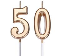 BBTO 50e Bougies d'anniversaire Bougies de Gâteau Numéro Bougies de Gâteau Chiffre Joyeux Anniversaire Décoration de Topper pour Fête Mariage Faveur de Célébration d'anniversaire (Champagne Or)