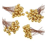BBTO Berries Houx Artificiels, 100 Pièces Mini 10 mm Fake Berries Décoration sur Fil pour la Décorations d'Arbres de Noel Couronne de Fleurs Utilisation Artisanale Bricolage (Or)