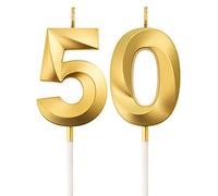 BBTO Bougies de 50e Anniversaire et Mariage - Numéro Doré et Blanc Inodore - 4 Pièces