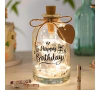BBTO Cadeaux d'Argent d'Anniversaire LED Lampe de Bouteille avec Inscription Bouteille Décorative Lumineuse Emballage d'Argent pour Anniversaire Noël(Happy Birthday)
