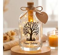 BBTO Cadeaux d'Argent LED Lampe de Bouteille avec Inscription Bouteille Décorative Lumineuse Emballage d'Argent(Arbre de Vie Happy Birthday)