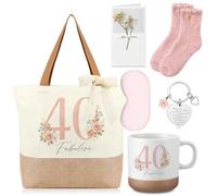 BBTO Coffret Cadeau 7 Pièces pour Femme Coffret Cadeau pour un 40e Anniversaire Comprenant une Tasse de 360 ml, un Sac Fourre-Tout, des Chaussettes, un Masque de Sommeil, un Porte-Clés et une Carte