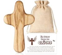 BBTO Croix en Bois d'Olivier Porte-Bonheur d'Examen Fait à la Main Flatteur de Main Croisée Cadeau de Crucifix avec Sac et Carte Don Chrétien de Prière pour Famille Amis Patient Baptême Communion