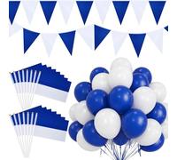 BBTO Kit de Décoration pour de Tir Guirlande de Fanions de 10 Mètres 15 Petits Drapeaux pour de Tir (polyester Indéchirable) 30 Ballons 2 Rouleaux de Ruban pour Ballons(Bleu)
