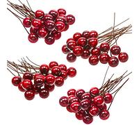 BBTO Lot de 100 Baies de Houx artificielles de 10 mm - Décoration sur Fil pour Sapin de Noël - Couronne de Fleurs - Bricolage - Rouge vin