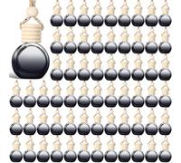 BBTO Lot de 100 diffuseurs de désodorisants pour voiture avec bouchon en bois - Diffuseur d'aromathérapie vide - Porte-parfum transparent à suspendre - Pour décoration de voiture (noir, style rond)