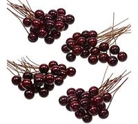 BBTO Lot de 100 Mini Baies de Houx artificielles de 10 mm sur Fil pour décoration de Sapin de Noël, Couronne, Loisirs créatifs (Rouge foncé)