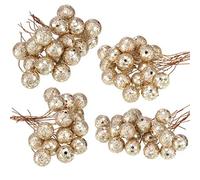 BBTO Lot de 100 Mini Baies de Houx artificielles de 10 mm sur Fil pour décoration de Sapin de Noël, Couronne, Loisirs créatifs (Champagne doré)
