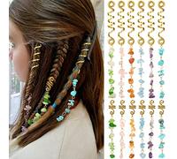 BBTO Lot de 12 bijoux de cheveux pour tresses en cristal naturel - Accessoires de cheveux en métal doré - Spirales - Anneaux de manchette pour femme - Décoration de coiffure (couleurs fraîches)