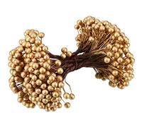 BBTO Lot de 250 Baies de Houx artificielles sur tiges métalliques avec 500 Baies artificielles de 8 mm pour décoration d'arbre, Couronne, Artisanat, fête de Mariage (doré)