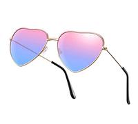 BBTO Lunettes de Soleil Hippie des Années 70 Cœur à Monture en Métal (Rouge, Bleu)
