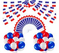 BBTO Set de 41 Décoration Patriote Française, 1 Guirlande de Drapeaux | 10 Drapeaux à Main Français, 30 Ballons Bleus, Blancs et Rouges, pour Fête à Thème Patriotique