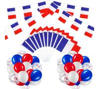 BBTO Set de Drapeau Français avec Guirlande de Bannière Fanion de Drapeau de France 10 Petits Drapeaux à Main 30 Ballons pour Décoration de Fête à Thème Patriotique (France)