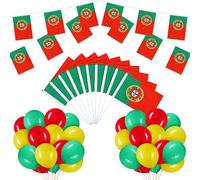 BBTO Set de Drapeau Portugal avec Guirlande de Bannière Portugal 10 Drapeaux à Main 30 Ballons pour Décoration de Fête à Thème Patriotique(Portugal)