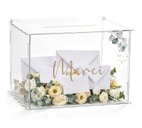 BBTO Urne Merci de Mariage en Acrylique Boîte à Cartes de Baptême | Cagnotte Boite à Cadeau, Urne d’Anniversaire, Tirelire Décorative de Reception Remerciement, Pour Enveloppes Lettres Argent
