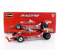 Bburago - Ferrari 312 T4 GP Afrique du Sud 1979#12 Gilles Villeneuve, Voiture Miniature 1:18, réplique Historique avec Pilote, sous Licence Ferrari, détails soignés, âge recommandé 14+ Ans