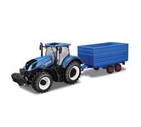 Bburago-1/32 Collection Ferme-Tracteur T7.315 New Holland avec Benne Voiture, 44067, Bleu