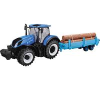 Bburago-1/32 Collection Ferme-Tracteur T7.315 New Holland avec remorque à Bois Voiture, 44068, Bleu