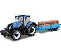 Bburago 1:32 Tracteur agricole New Holland avec tracteur en bois