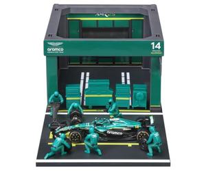 Bburago 1:43 Aston Martin Aramco F1 AMR25 2025 Pit Pass Diorama Fernando Alonso Model Car