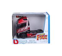 BBURAGO 1/43 Street Fire - Cabine Camion Volvo FH16 Globetrotter 750 XXL Rouge Métal - Modèle Métal Pousser - Nouveauté 2024 - Miniature Échelle 1:43-32203