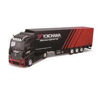 Bburago 1/43 Street Fire Camion avec Remorque Mercedes Benz Actros Yokohama - Modèle Métal Rouge et Noir à Motifs Assortis - Véhicule Miniature Manuel - Jouet Enfant 3 Ans+