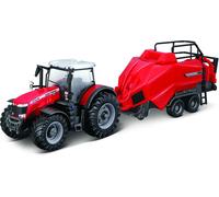 Bburago 1:50 Tracteur agricole Massey Ferguson 8740S + Presse à balles Lifter Rood