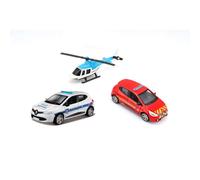 Bburago 1/64 - Pack De 3 Véhicules - Hélicoptère + Voiture Pompier + Voiture Police-Bburago Multicolore