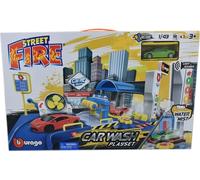 Bburago 18-30406 - Kit de jeu - Station de lavage Street Fire avec modèle réduit de voiture